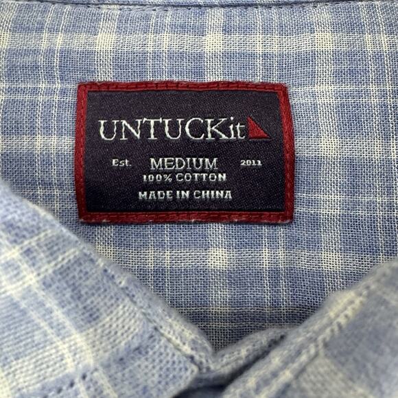 UNTUCKit Shirt Mens M Blue Plaid Brush Cotton Lined LS Button Front Collared - Picture 2 of 12
